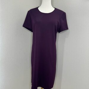 Calvin Klein Sheath Dress Purple Size 14 Short Sleeve Pockets Stretch